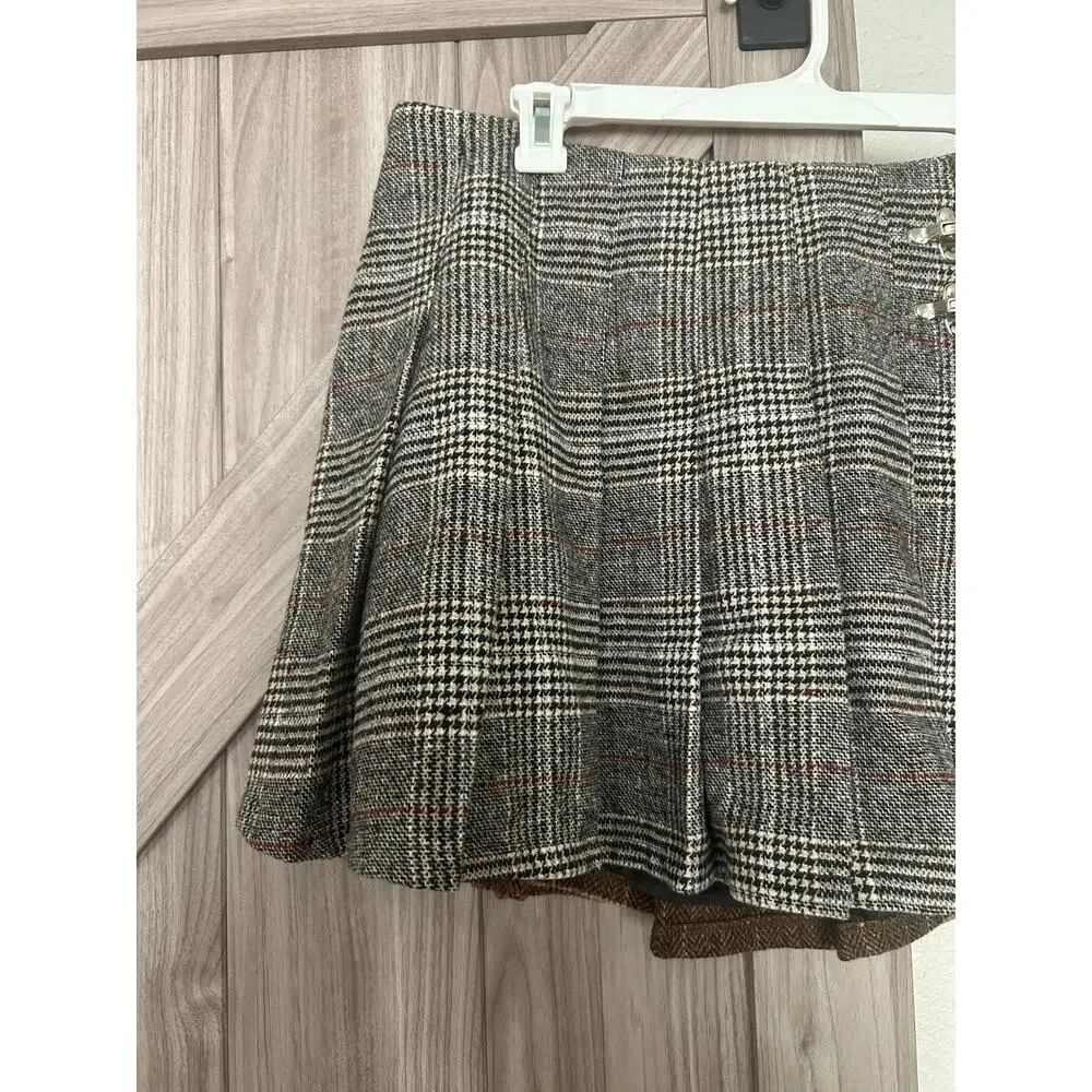 NWT Avec Les Filles mixed Pattern pleated mini skirt large - Picture 5 of 10